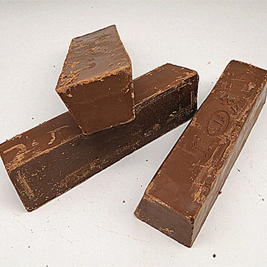 Brown stainless steel polishing compound for jewelry and watch repair.