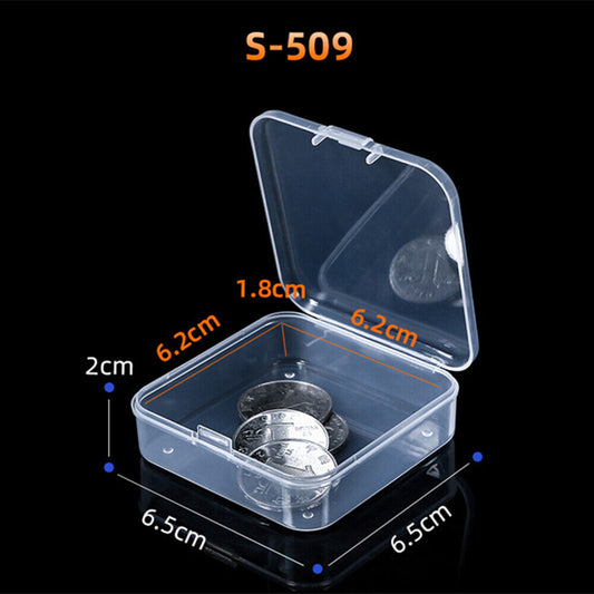 1. Mini square toolbox container 2x6.5x6.5cm with hinged lid for watch accessory storage.