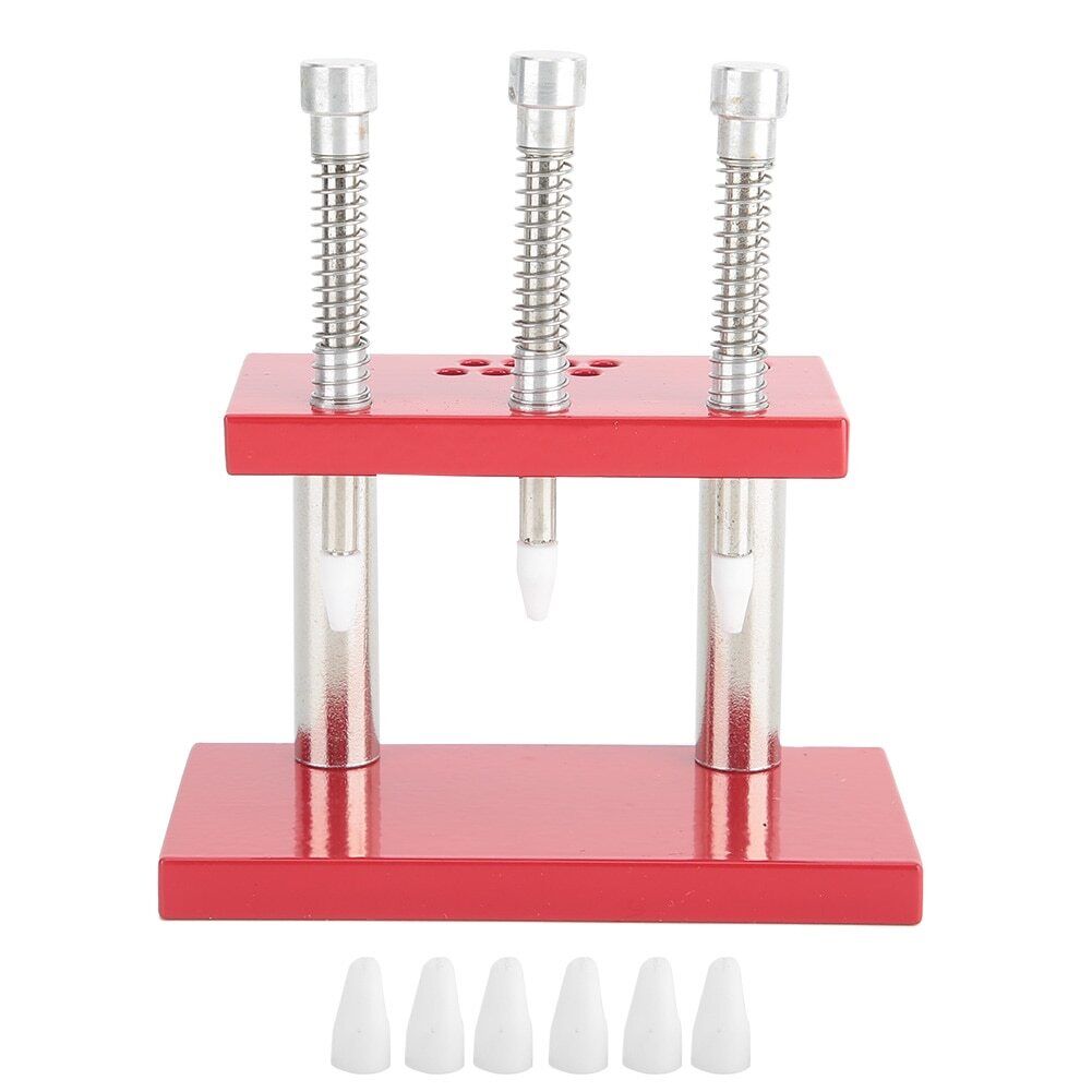 Aluminum watch hands press set with 3 heads, 7 dies for precise fitting, ideal for watch repair.