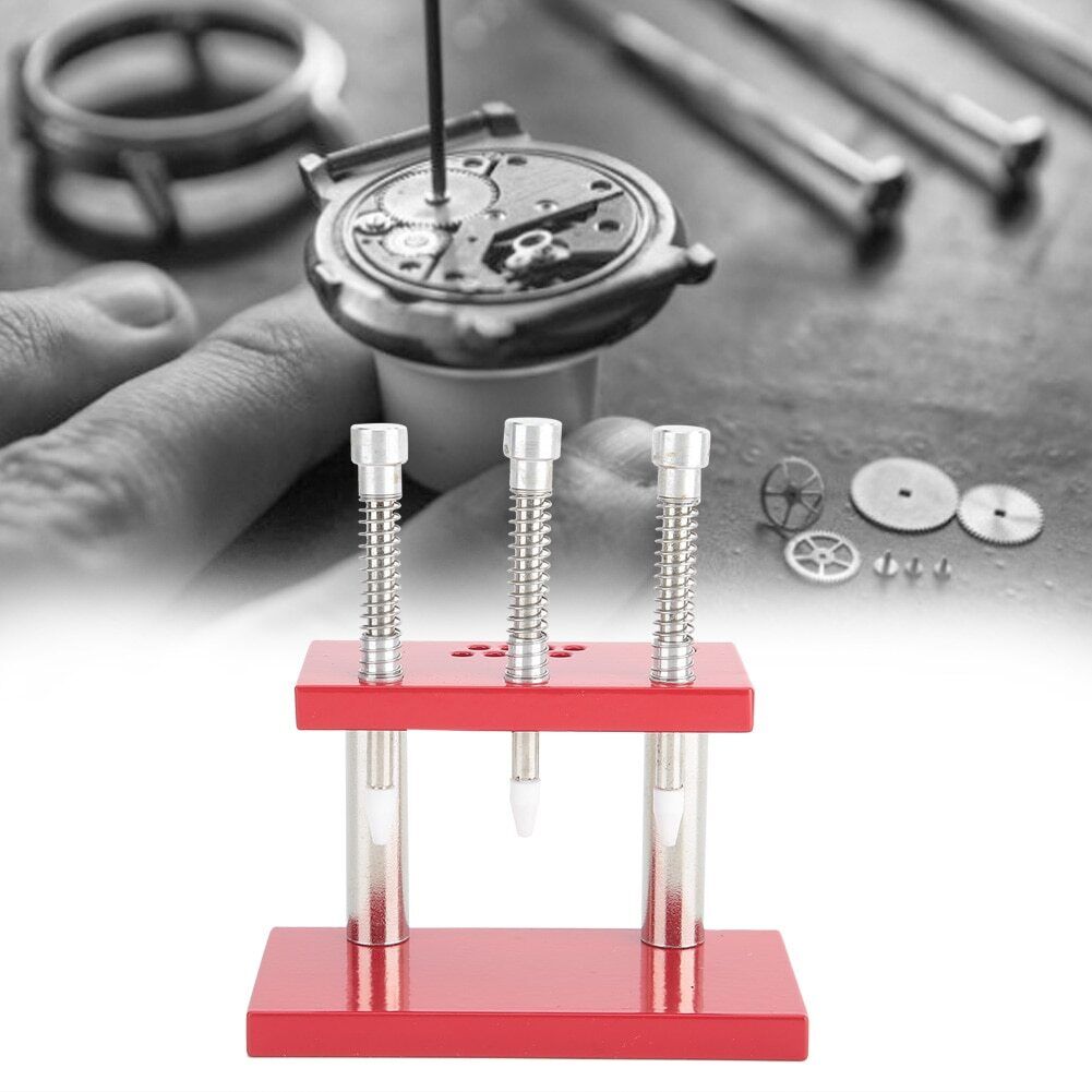 Aluminum watch hands press set with 3 heads and 7 dies for precise fitting watch accessories.