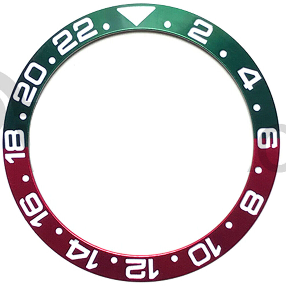 Insert de lunette de montre en alliage d'aluminium GMT vert et rouge de 38 mm pour RLX