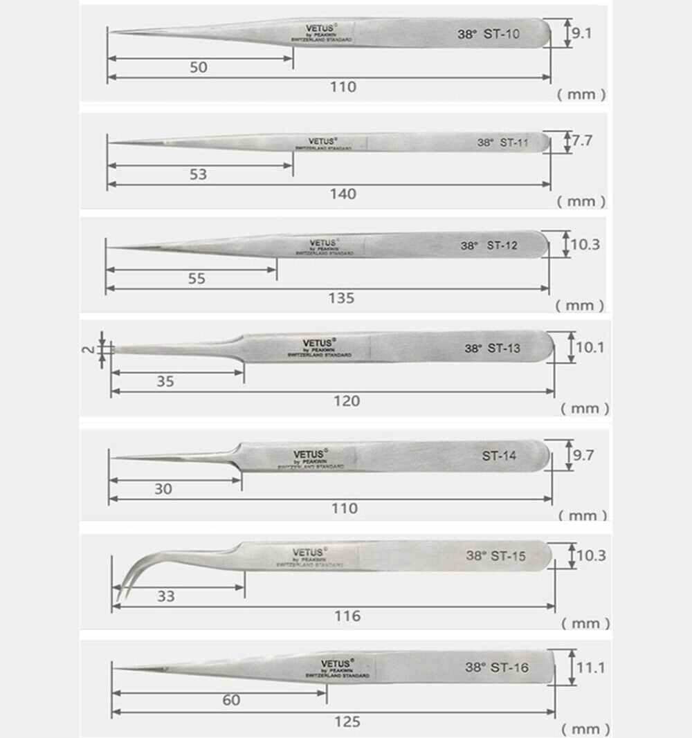 VETUS ST-10 steel anti-magnetic tweezers designed for precise handling of watch components and accessories.