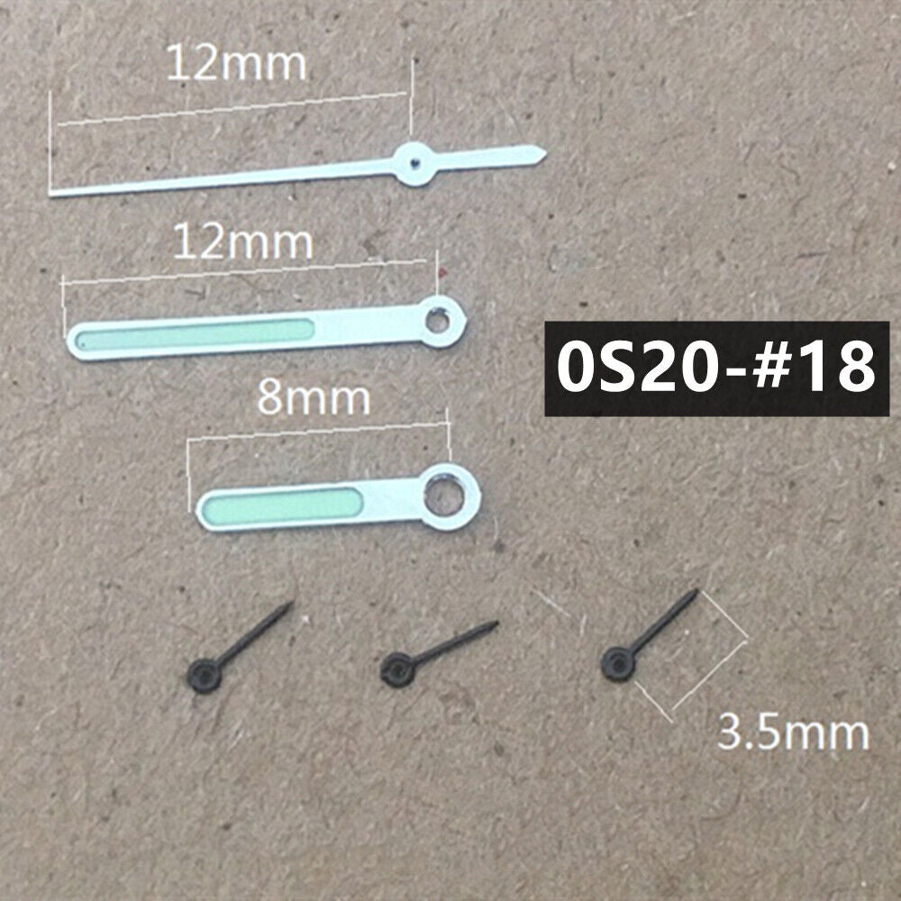 Aiguilles de seconde rondes vertes et noires pour mouvement à quartz Miyota 0S20