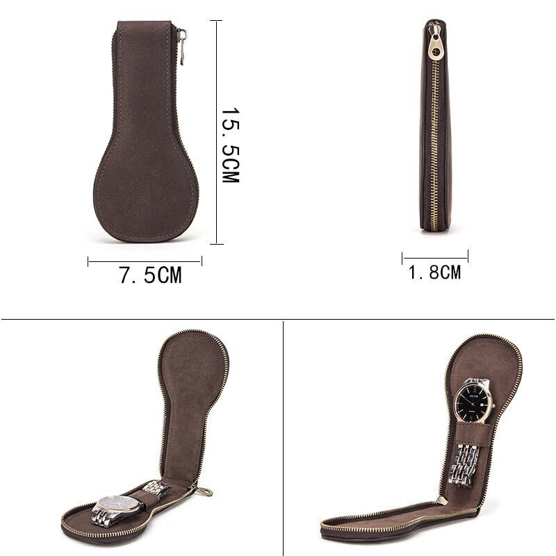 Boîte à montres en cuir à 1 emplacement, pochette de luxe avec fermeture éclair, sac de rangement portable