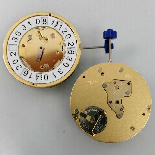 Ronda 4003B Swiss quartz watch movement with date display at 12 o'clock, precise timekeeping accessory.