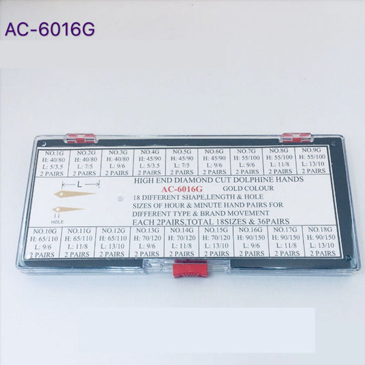 1. Gold plated dolphin watch hands set with 36 pairs, perfect for watchmakers' precision repairs.