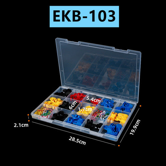 Rectangular toolbox with 15 grids, hinged lid for organized storage, 2.1x28.5x19.9cm container.