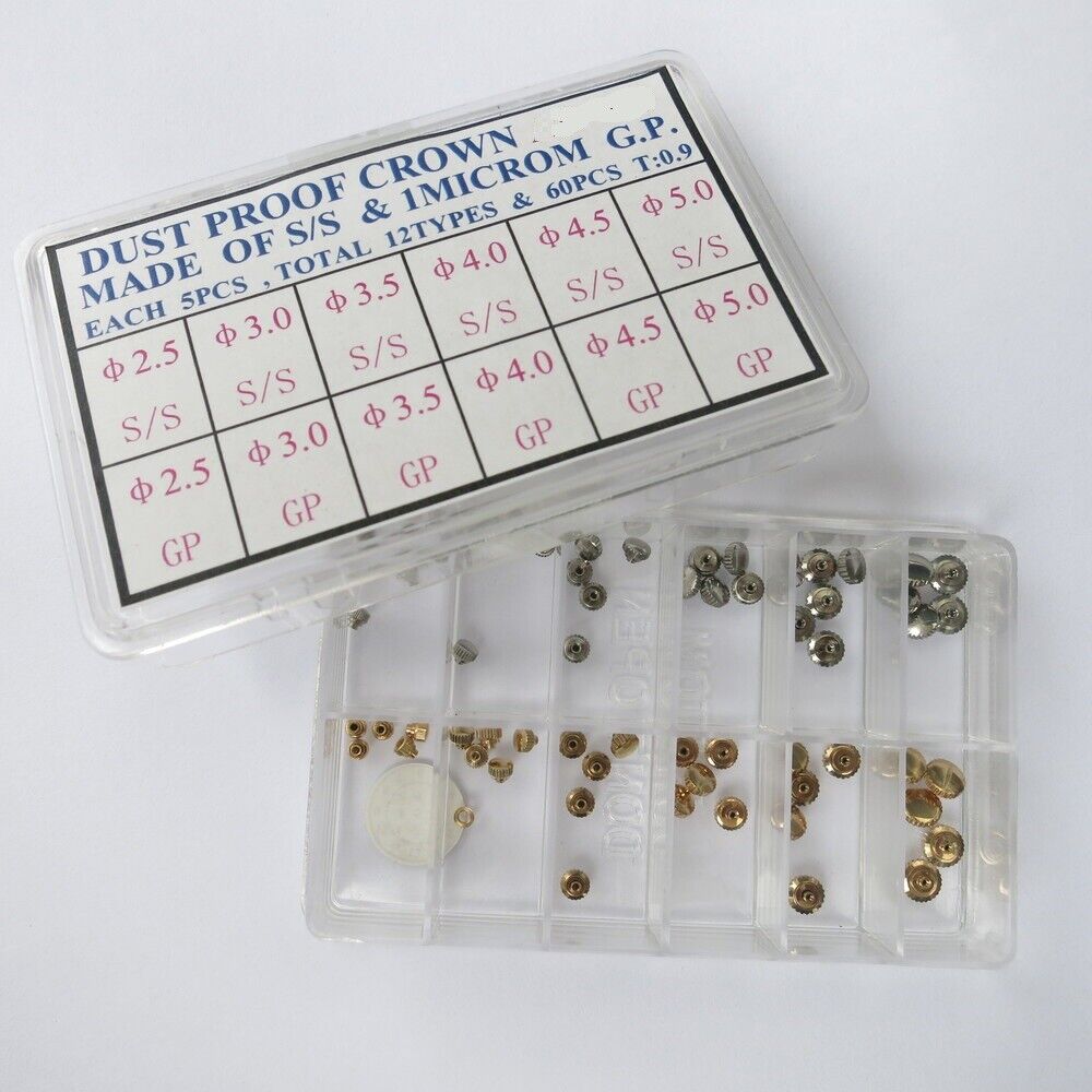 AB-659 Dust Proof Steel Watch Crown Kit with 1 MICROM Gold Plated for Watchmaker