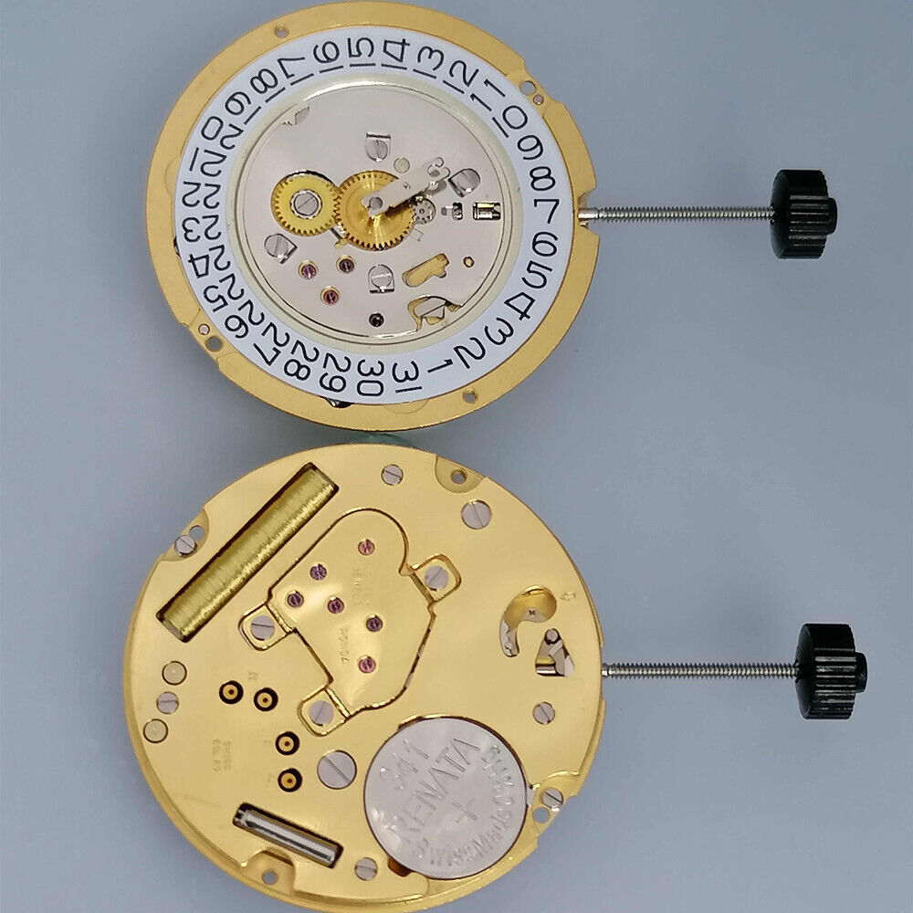 Ronda 1009 Swiss quartz watch movement showing date at 3 o'clock, precision timekeeping component