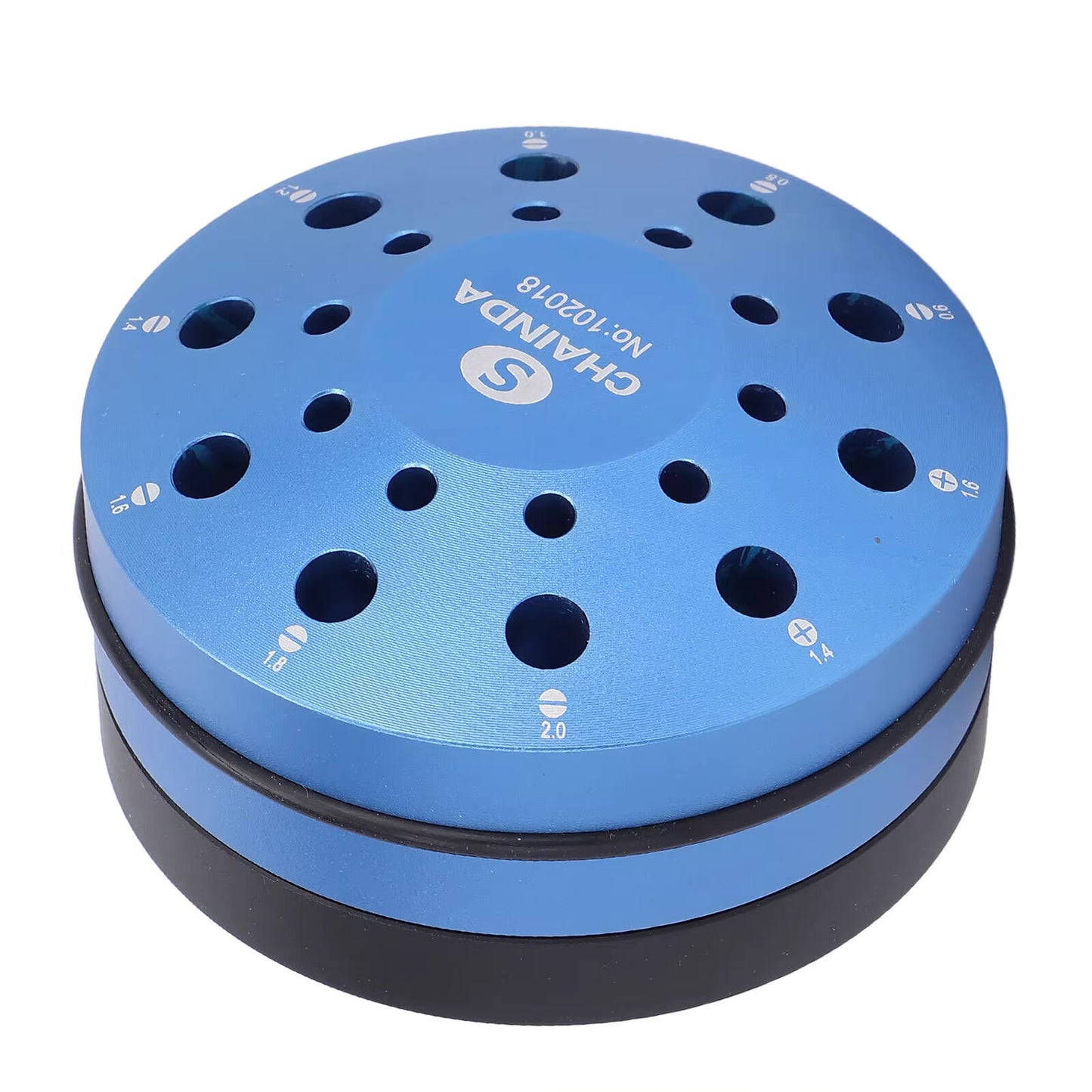 Rotating 10-hole stand, durable holder for 0.6-2.0mm watch screwdriver bits.