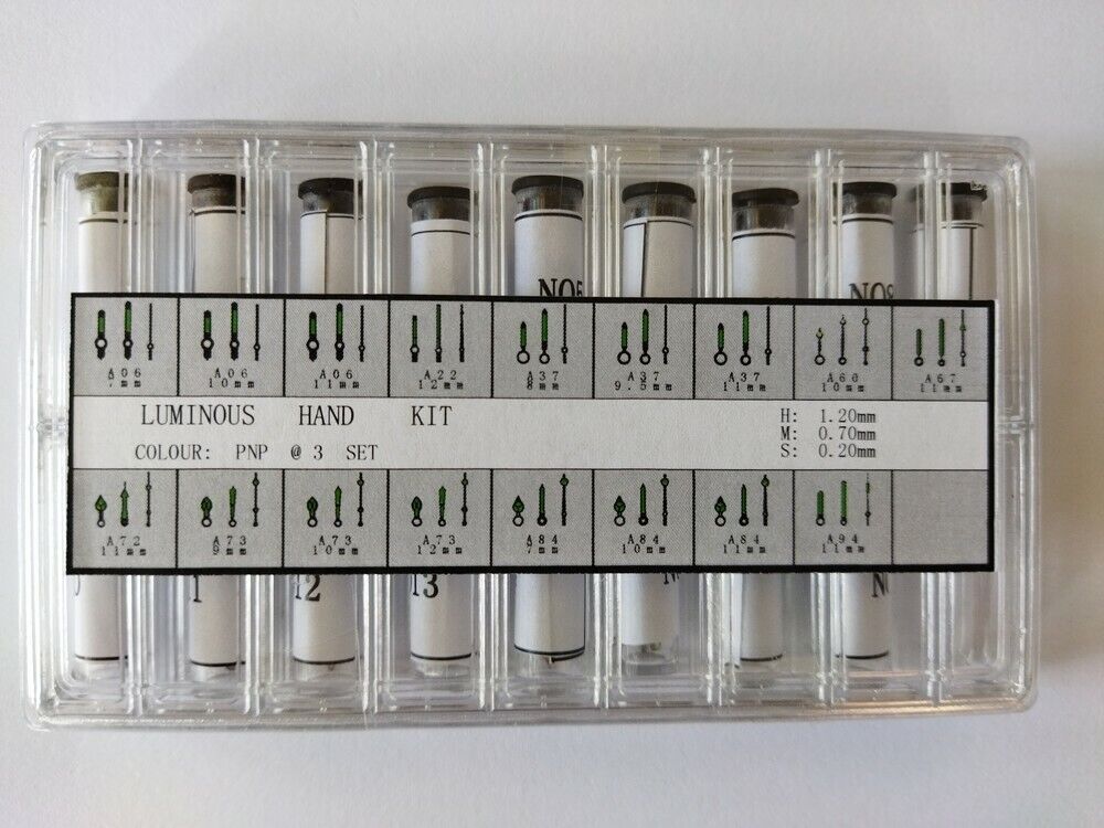 Lot de 51 paires d'aiguilles de montre lumineuses argentées de 0,7 mm, 1,2 mm et 0,2 mm de diamètre AC632W