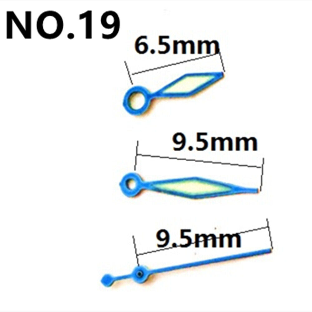 Blue green lume diamond-shaped watch hands for Miyota 2035, ideal for precise timekeeping accessories.