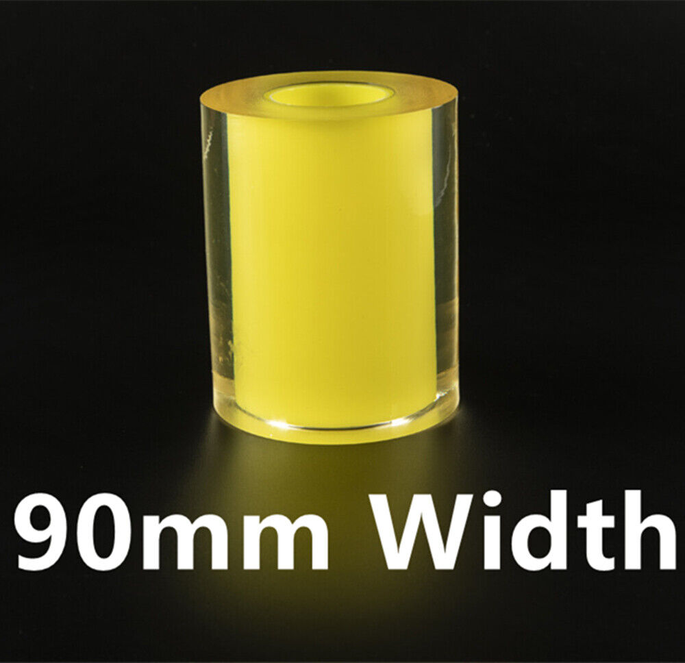 Transparent 90mm protective film for silver watch bands, preserving shine and preventing scratches.