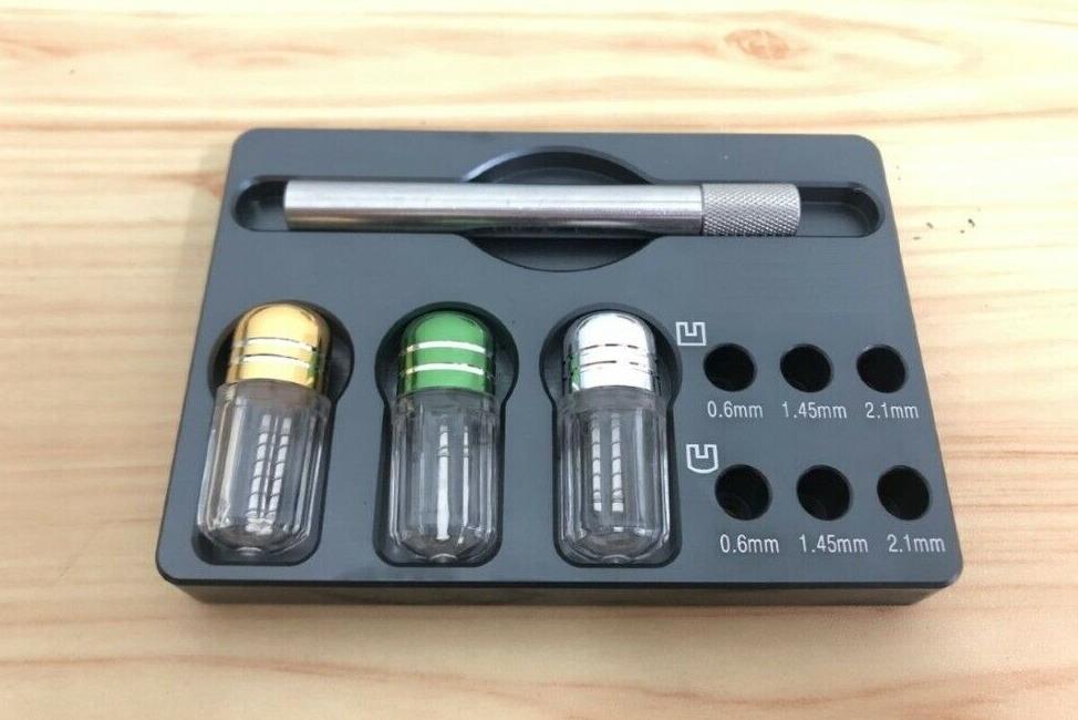 Dial scratch-free watch hand remover tool kit with 0.6mm, 1.45mm, and 2.1mm sizes for precise watch repair.