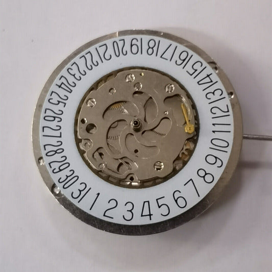 Silver automatic mechanical watch with big date, small seconds at 3 o?clock, sleek three-hand design.