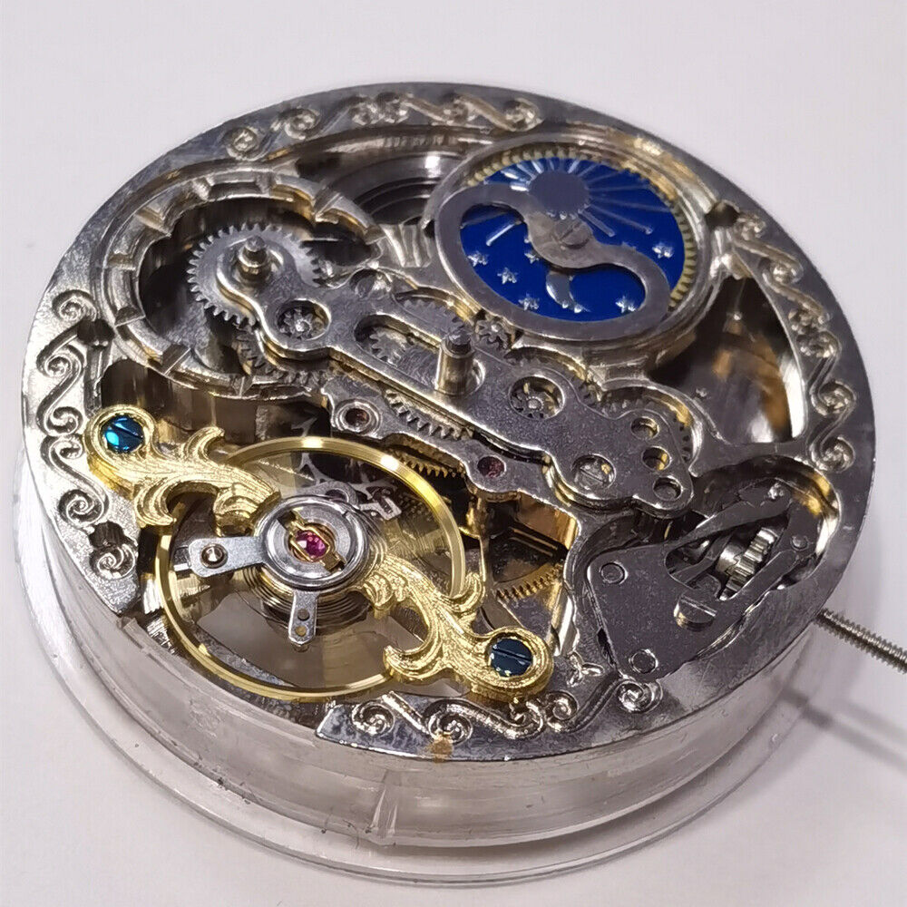 Automatisches mechanisches Uhrwerk, Silber, 3 Zeiger, hohl, Mondphase @ 12