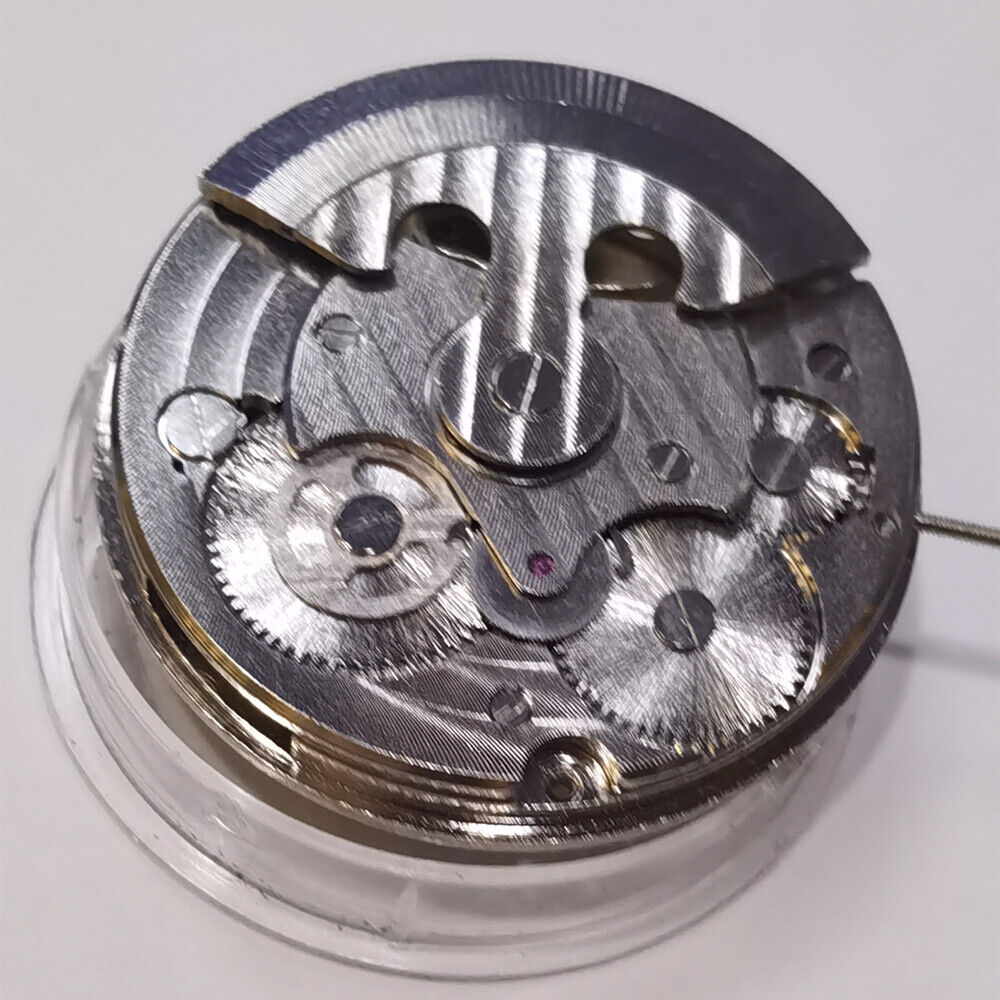 Automatisches mechanisches Uhrwerk, Silber, 3 Zeiger, hohl, Mondphase @ 12