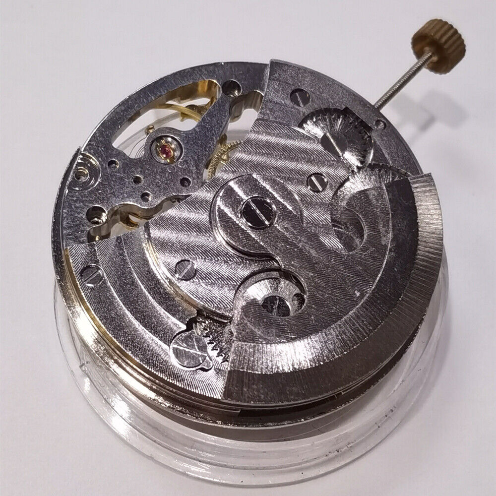 Automatisches mechanisches Uhrwerk, Silber, 3 Zeiger, hohl, Mondphase @ 12