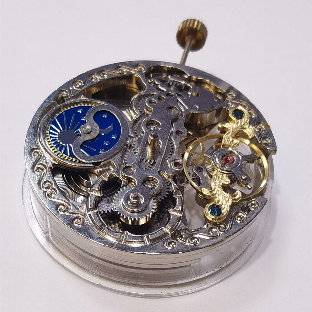 Automatisches mechanisches Uhrwerk, Silber, 3 Zeiger, hohl, Mondphase @ 12