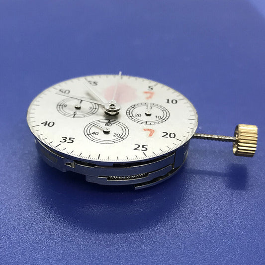 Asian 7750 automatic chronograph movement with ETA 7753 layout showing @3, @6, and @9 subdials.