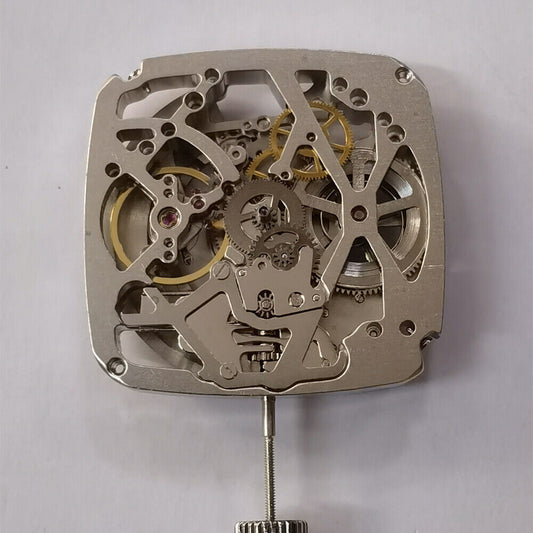 Square automatic mechanical watch with Tianjin Seagull ST25 movement, silver hollow 3-hand dial.