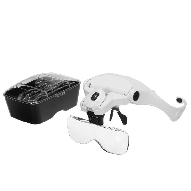 Adjustable LED reading watch loupe headband, perfect for precise jewelry inspection and detailed close-ups.