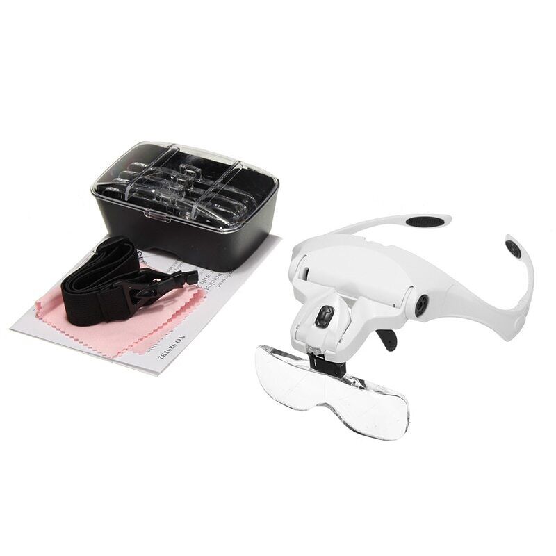 Adjustable Reading Jewelry Watch Loupe Headband Magnifier LED Light Lamp Tools