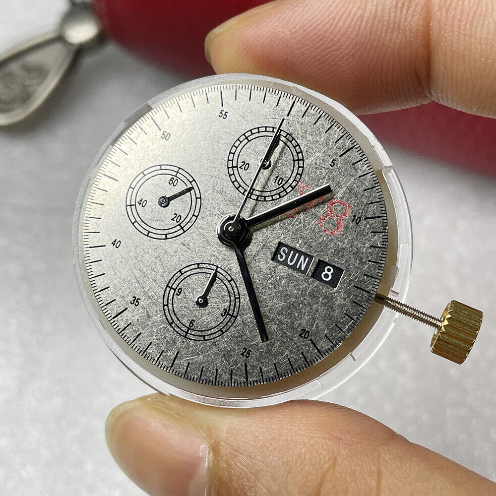 China Made 7750 Chronograph Movement 3 Hands Small Second @9 Day Date Black Dial