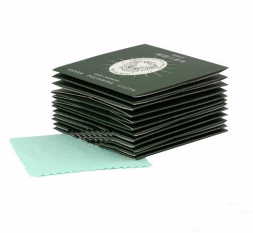Set of 10 silverware polishing cloths, designed for sterling and platinum jewelry care.