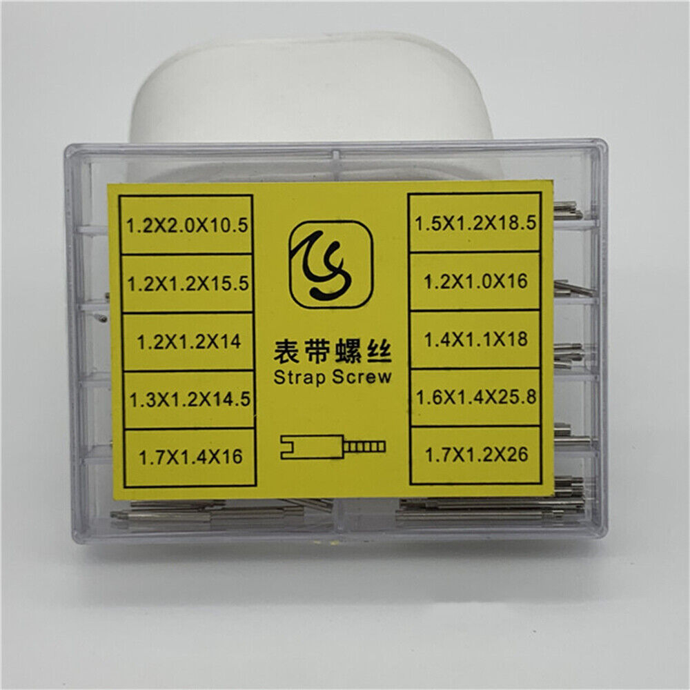 1. Set of 100 stainless steel watch strap screws, repair parts by 304 brand, assorted sizes for watch accessories.