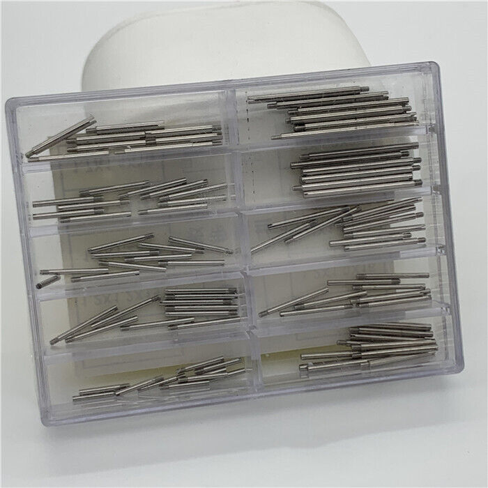 Set of 100 stainless steel watch strap screws by 304 brand, assorted sizes for durable watch repair.