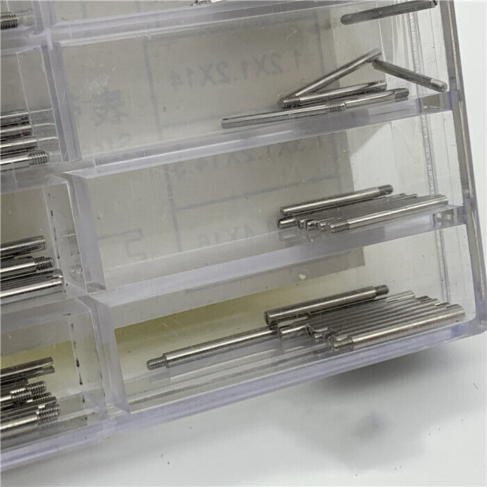 Set of 100 stainless steel watch strap screws by 304 brand, assorted sizes for durable watch repair parts.