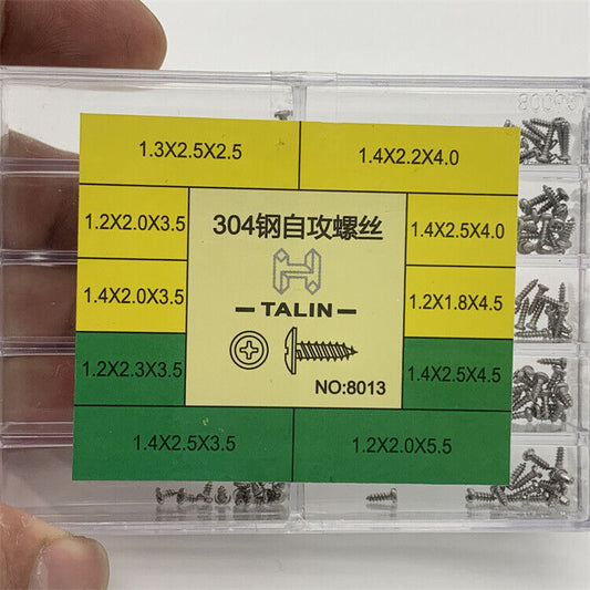 304 Stainless Steel self-tapping screws assortment in 8 sizes for watch repair