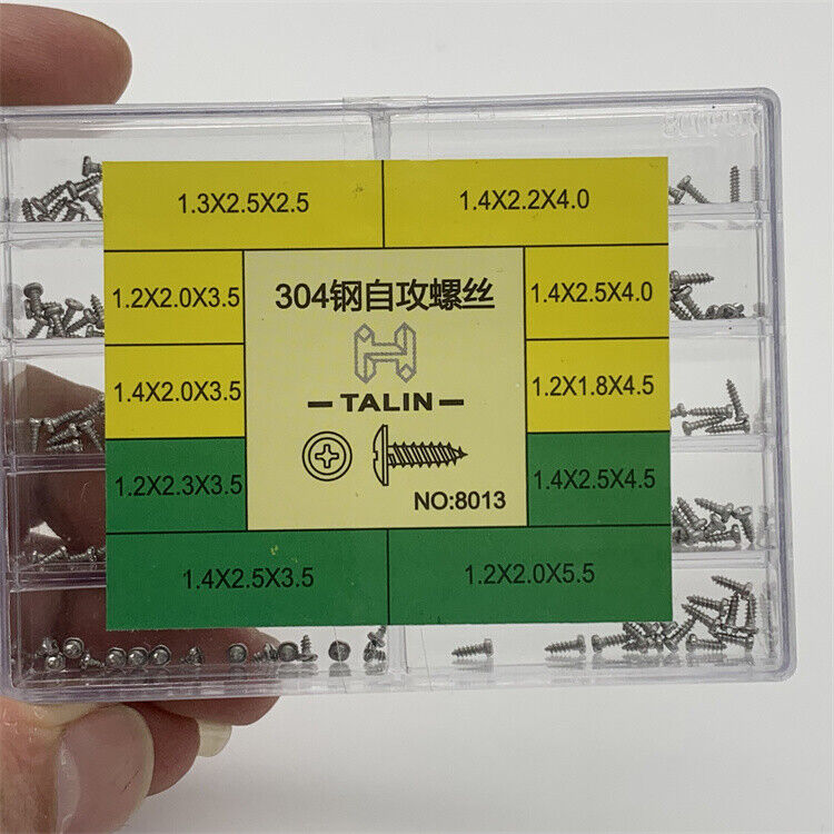 304 Stainless Steel self-tapping screws assortment in 8 sizes for precise watch repair