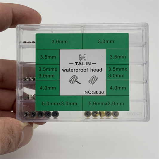 Stainless steel waterproof watch crowns for head repair, durable and precise by CrownTech.
