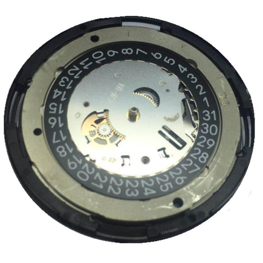 Swiss Made ETA C15.111 chronograph movement with black dial, precise mechanical watch component by 1853.