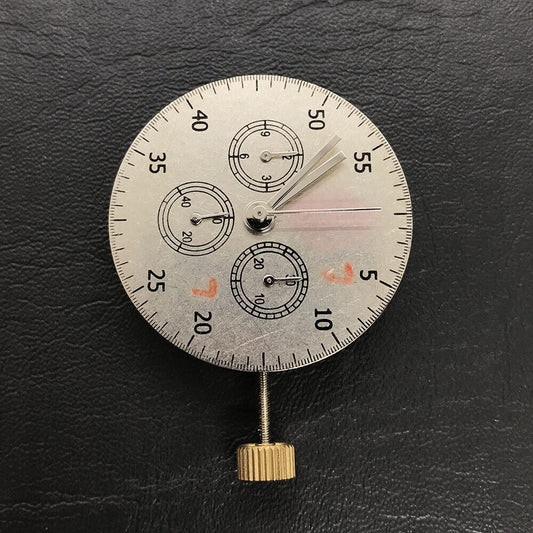 Asian 7750 automatic chronograph movement with ETA 7753 layout showing subdials at 3, 6, and 9 o'clock positions.