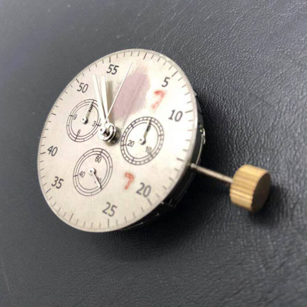 Asian 7750 automatic chronograph movement by ETA with subdials at 3, 6, and 9 o'clock positions for precise timekeeping.