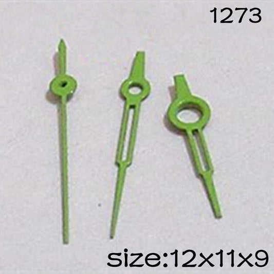 Green watch hands set for Miyota 2015 with 12mm, 11mm, and 9mm lengths, NO.1273.