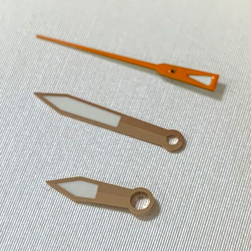 Green luminous watch hands set by B12 for NH35A/NH36A/4R36 movement, sizes 7.5/12/12mm, ideal for luminous dial customization.