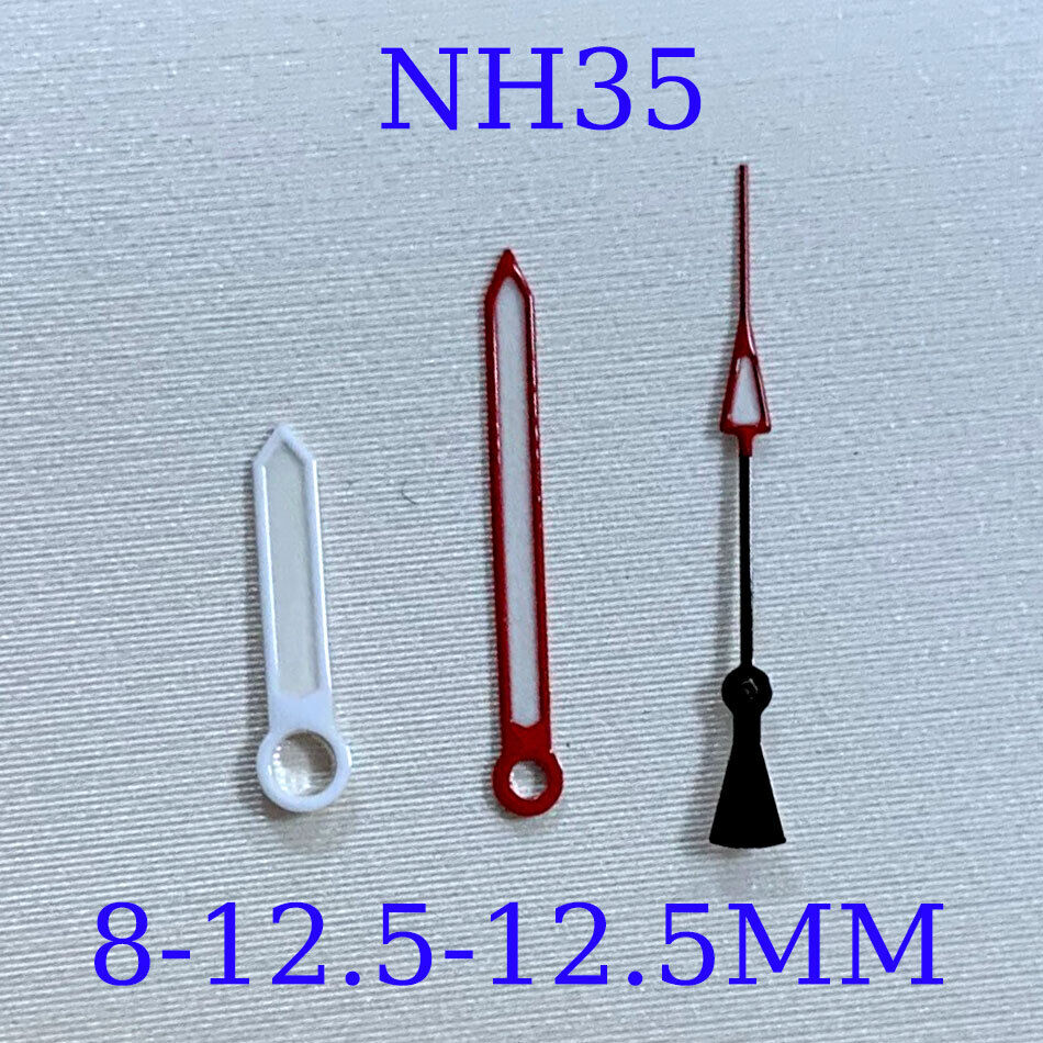 Green luminous watch hands set for NH35A/NH36A/4R36 movement, sizes 8/12.5mm, B17 brand.