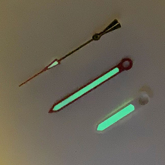 Green luminous watch hands set for NH35A/NH36A/4R36 movement, sizes 8/12.5mm, B17 brand.
