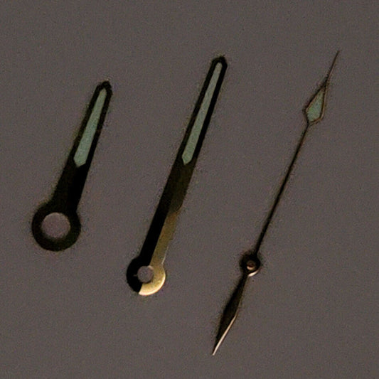 Green luminous rose gold watch hands set for NH35A/NH36A/4R36 movement by B10, precise fit.