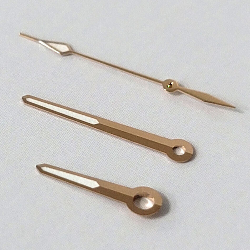 Green luminous rose gold watch hands set by B10, precise fit for NH35A, NH36A, 4R36 movements.