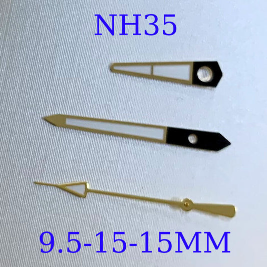 Green luminous golden watch hands set for NH35A/NH36A/4R36 movement by B15 brand.