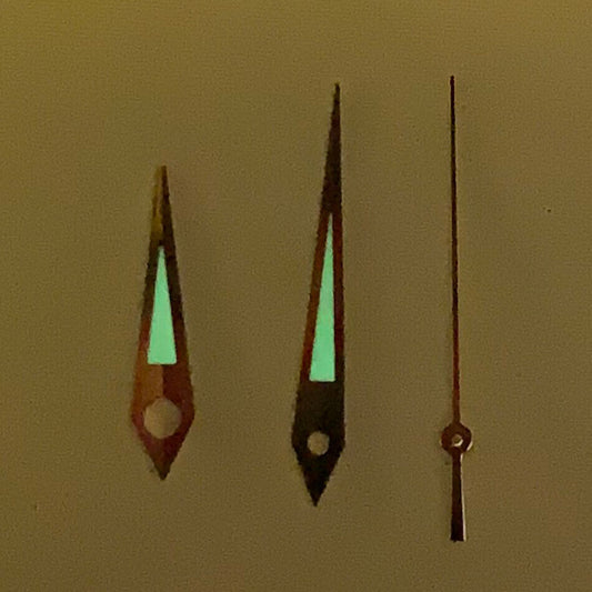 Green luminous watch hands set by A10 for NH35A/NH36A/4R36 movement, sizes 10/14.5mm, perfect for watch repair.