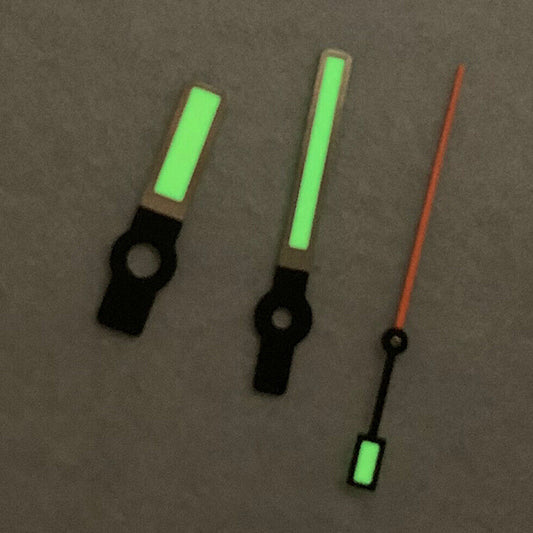 Green luminous watch hands set for NH35A/NH36A movement, enhancing visibility and style by B23.