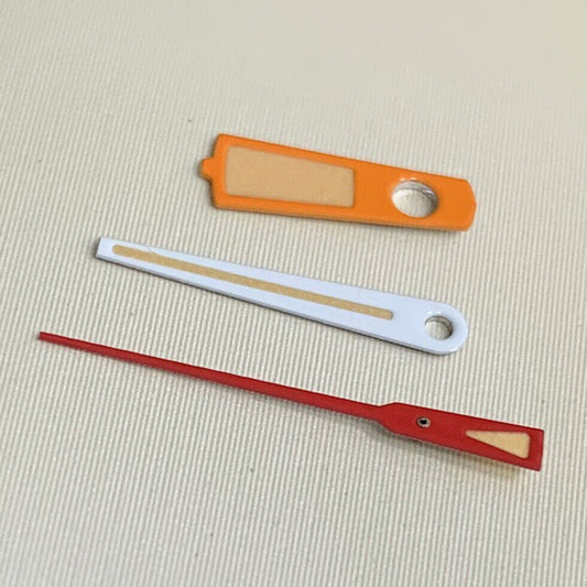 Green luminous orange watch hands set designed for NH35A/NH36A/4R36 movements, sizes 7/11/12mm, precision fit.