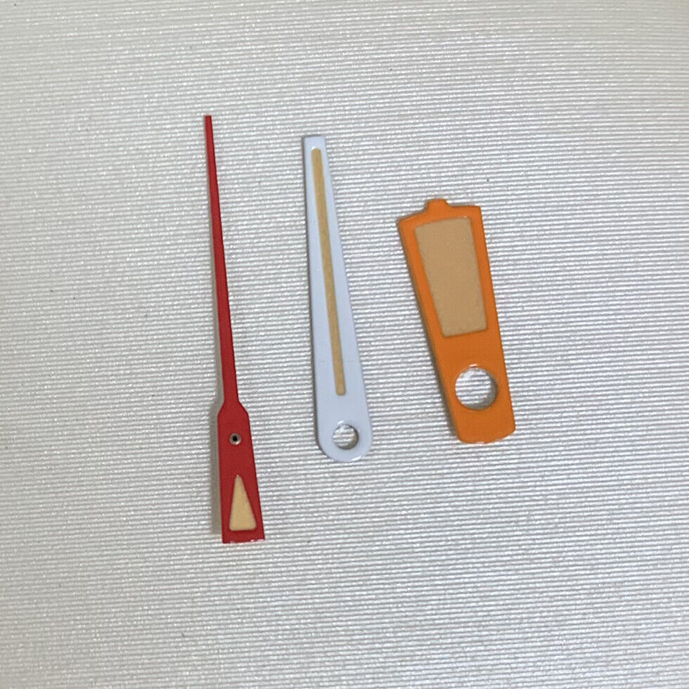 Green luminous orange watch hands set, compatible with NH35A/NH36A/4R36 movements, sizes 7/11/12mm.