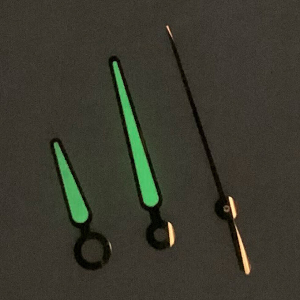 Green luminous rose gold watch hands set for NH35A/NH36A movement by BB8, perfect for seamless timepiece upgrades.